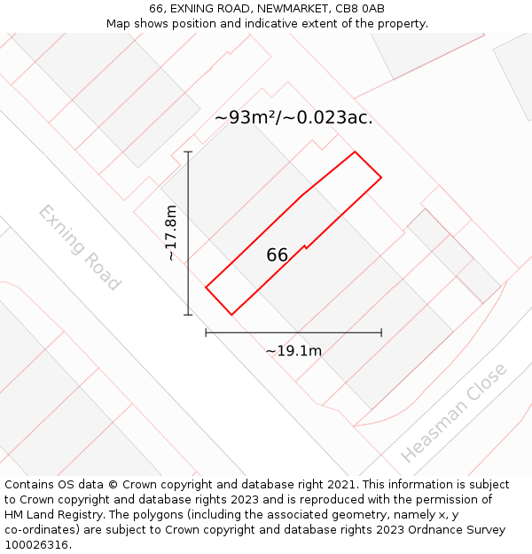 66, EXNING ROAD, NEWMARKET, CB8 0AB: Plot and title map