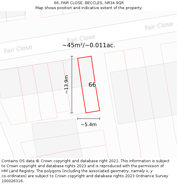 66, FAIR CLOSE, BECCLES, NR34 9QR: Plot and title map