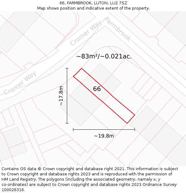 66, FARMBROOK, LUTON, LU2 7SZ: Plot and title map