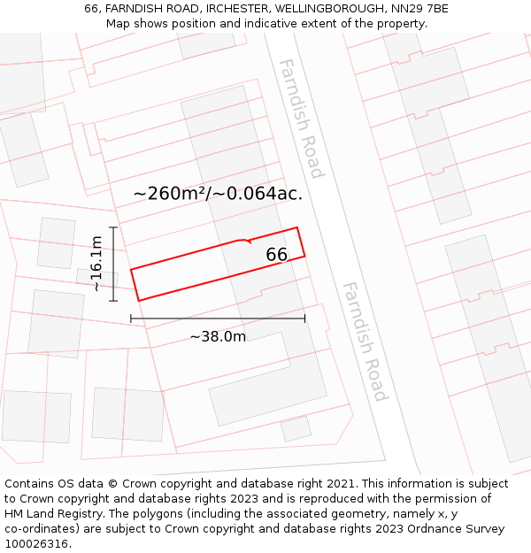 66, FARNDISH ROAD, IRCHESTER, WELLINGBOROUGH, NN29 7BE: Plot and title map