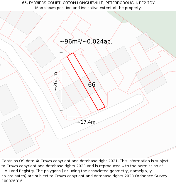 66, FARRIERS COURT, ORTON LONGUEVILLE, PETERBOROUGH, PE2 7DY: Plot and title map