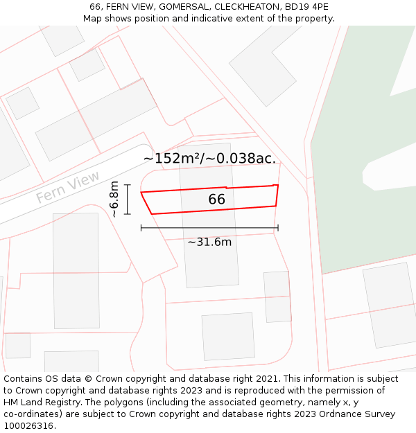 66, FERN VIEW, GOMERSAL, CLECKHEATON, BD19 4PE: Plot and title map
