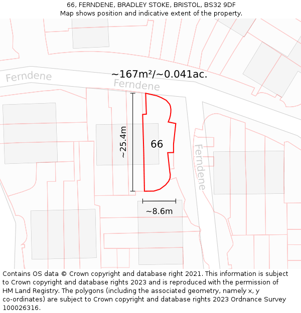 66, FERNDENE, BRADLEY STOKE, BRISTOL, BS32 9DF: Plot and title map