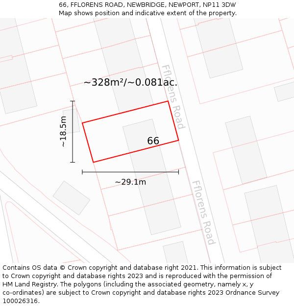 66, FFLORENS ROAD, NEWBRIDGE, NEWPORT, NP11 3DW: Plot and title map