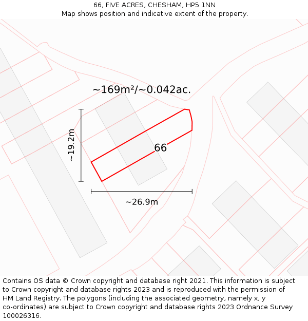 66, FIVE ACRES, CHESHAM, HP5 1NN: Plot and title map