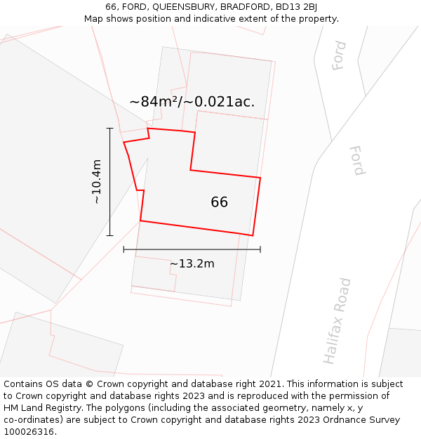 66, FORD, QUEENSBURY, BRADFORD, BD13 2BJ: Plot and title map