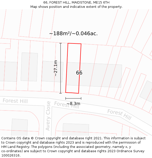 66, FOREST HILL, MAIDSTONE, ME15 6TH: Plot and title map