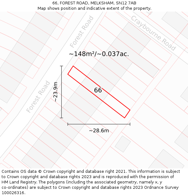 66, FOREST ROAD, MELKSHAM, SN12 7AB: Plot and title map