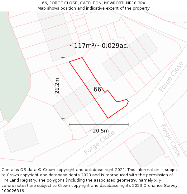 66, FORGE CLOSE, CAERLEON, NEWPORT, NP18 3PX: Plot and title map