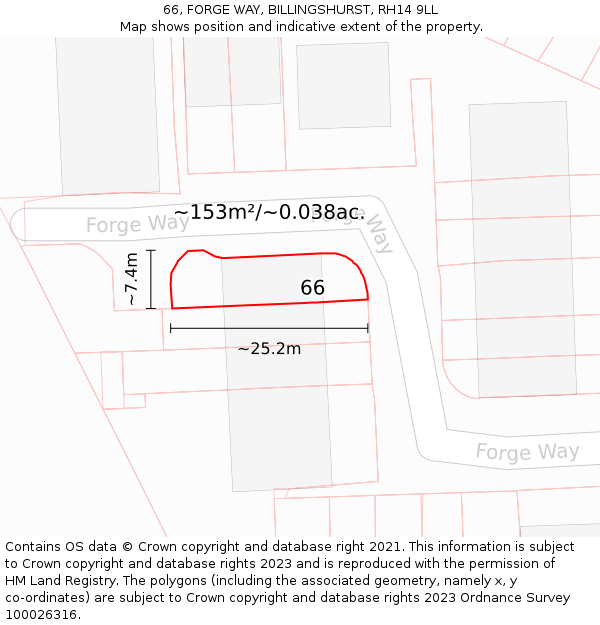 66, FORGE WAY, BILLINGSHURST, RH14 9LL: Plot and title map