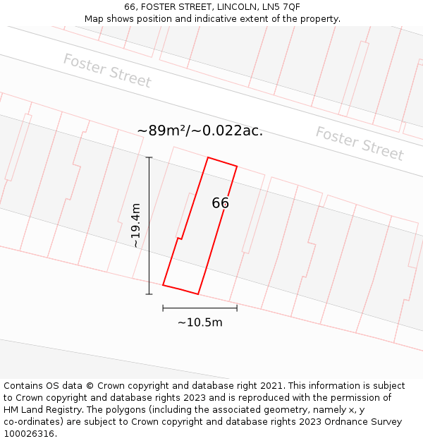 66, FOSTER STREET, LINCOLN, LN5 7QF: Plot and title map