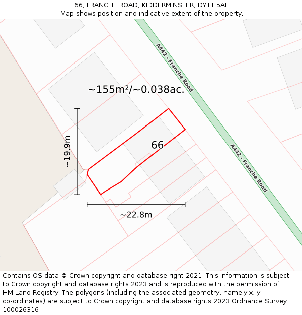 66, FRANCHE ROAD, KIDDERMINSTER, DY11 5AL: Plot and title map