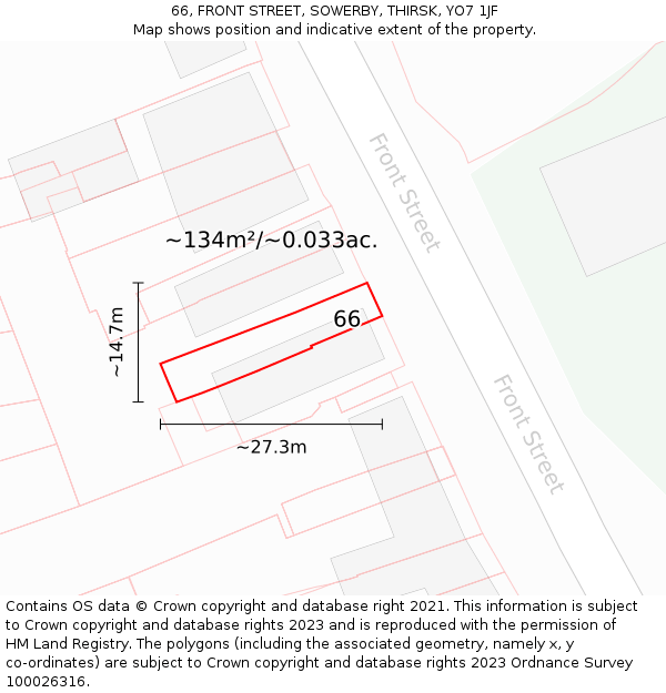 66, FRONT STREET, SOWERBY, THIRSK, YO7 1JF: Plot and title map