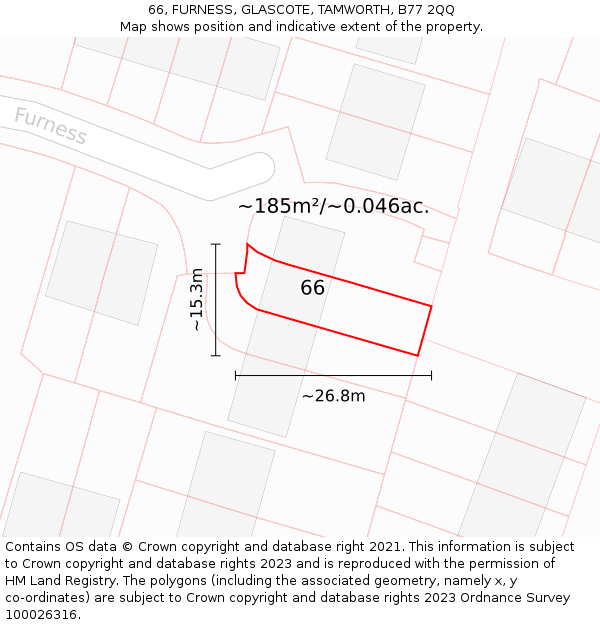 66, FURNESS, GLASCOTE, TAMWORTH, B77 2QQ: Plot and title map