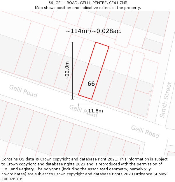 66, GELLI ROAD, GELLI, PENTRE, CF41 7NB: Plot and title map