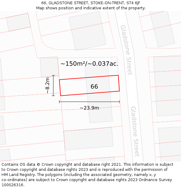 66, GLADSTONE STREET, STOKE-ON-TRENT, ST4 6JF: Plot and title map
