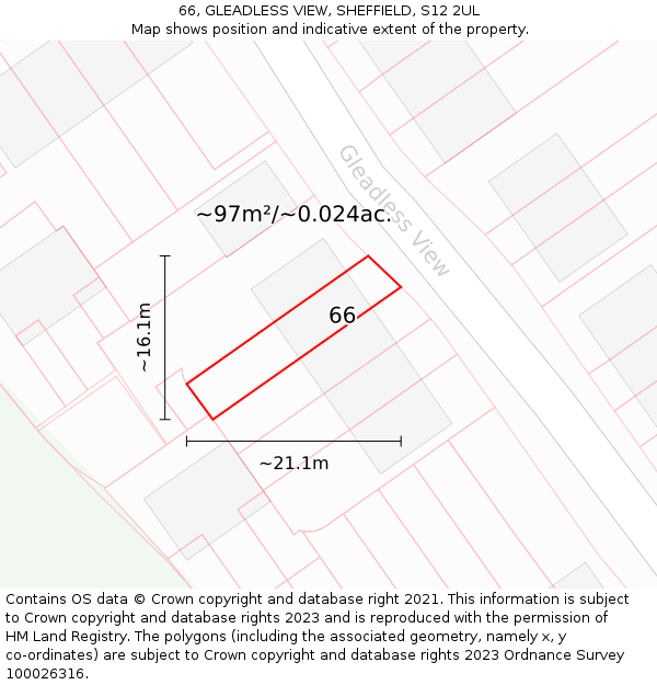 66, GLEADLESS VIEW, SHEFFIELD, S12 2UL: Plot and title map