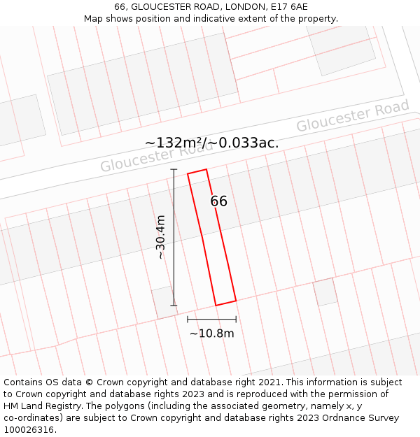 66, GLOUCESTER ROAD, LONDON, E17 6AE: Plot and title map