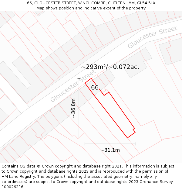 66, GLOUCESTER STREET, WINCHCOMBE, CHELTENHAM, GL54 5LX: Plot and title map