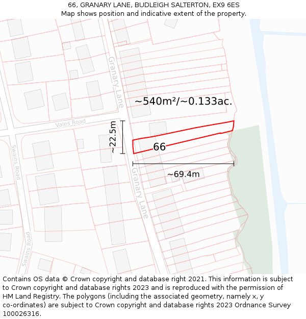 66, GRANARY LANE, BUDLEIGH SALTERTON, EX9 6ES: Plot and title map
