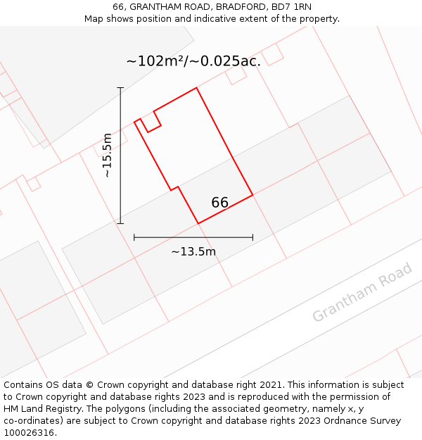 66, GRANTHAM ROAD, BRADFORD, BD7 1RN: Plot and title map