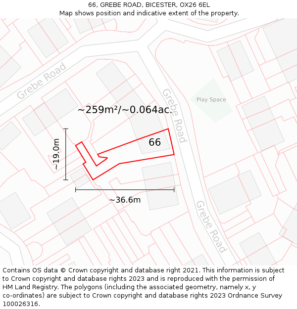 66, GREBE ROAD, BICESTER, OX26 6EL: Plot and title map