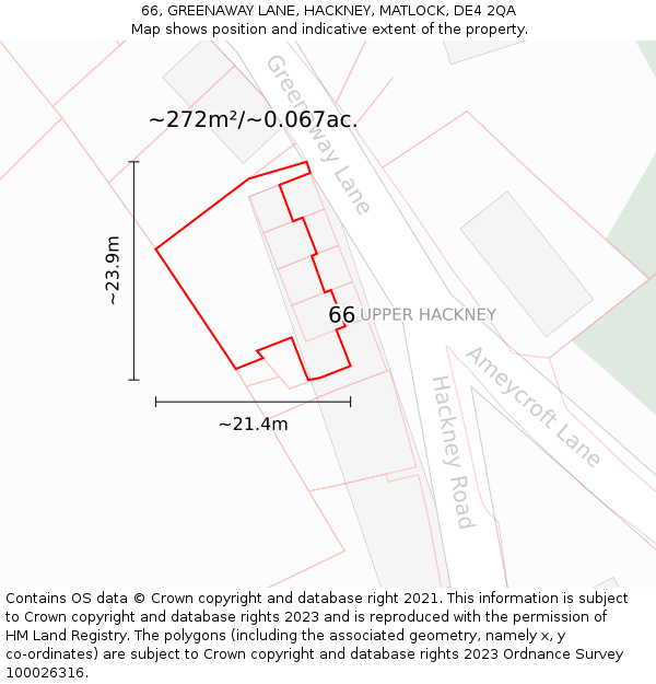66, GREENAWAY LANE, HACKNEY, MATLOCK, DE4 2QA: Plot and title map