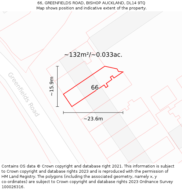 66, GREENFIELDS ROAD, BISHOP AUCKLAND, DL14 9TQ: Plot and title map