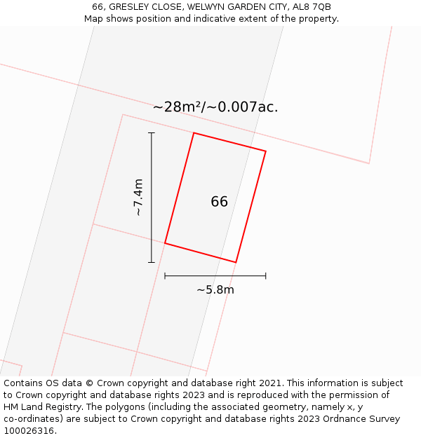 66, GRESLEY CLOSE, WELWYN GARDEN CITY, AL8 7QB: Plot and title map