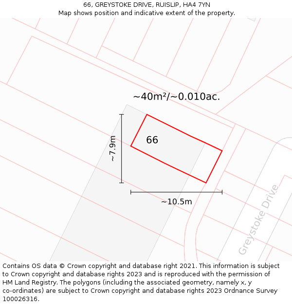66, GREYSTOKE DRIVE, RUISLIP, HA4 7YN: Plot and title map