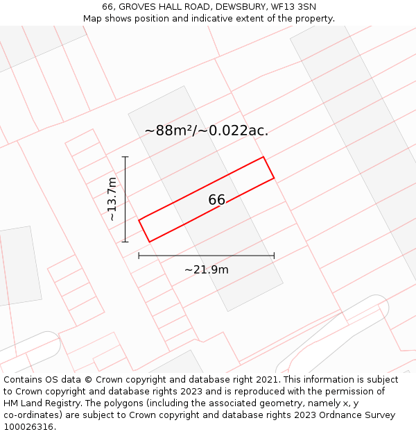 66, GROVES HALL ROAD, DEWSBURY, WF13 3SN: Plot and title map
