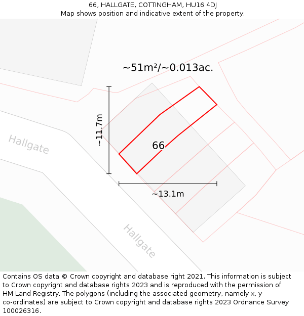 66, HALLGATE, COTTINGHAM, HU16 4DJ: Plot and title map