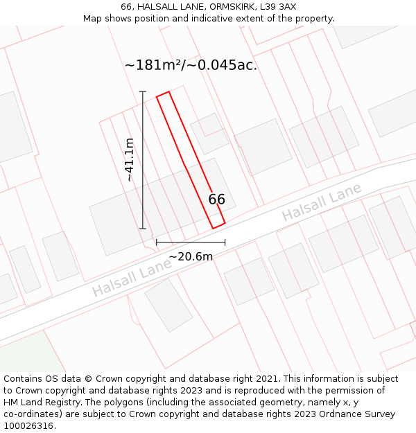 66, HALSALL LANE, ORMSKIRK, L39 3AX: Plot and title map