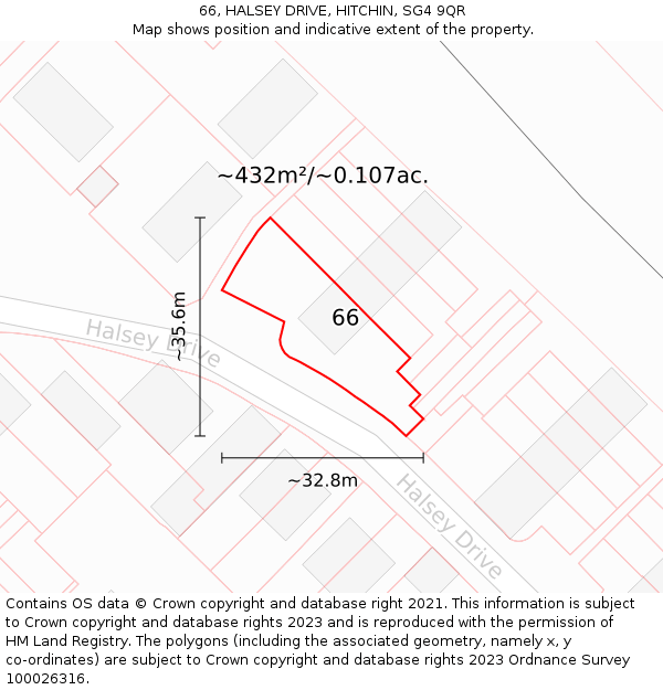 66, HALSEY DRIVE, HITCHIN, SG4 9QR: Plot and title map