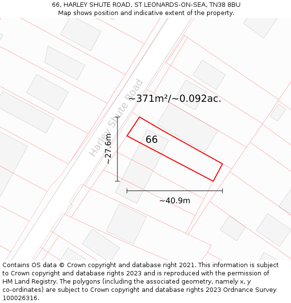 66, HARLEY SHUTE ROAD, ST LEONARDS-ON-SEA, TN38 8BU: Plot and title map