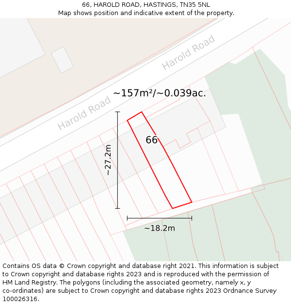 66, HAROLD ROAD, HASTINGS, TN35 5NL: Plot and title map