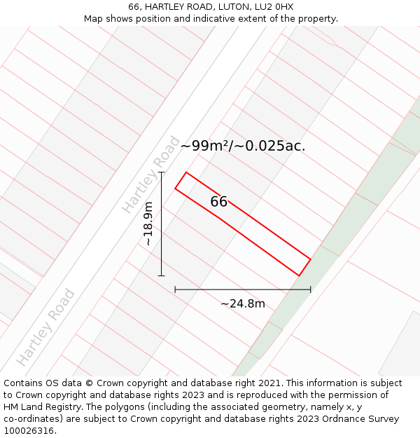66, HARTLEY ROAD, LUTON, LU2 0HX: Plot and title map