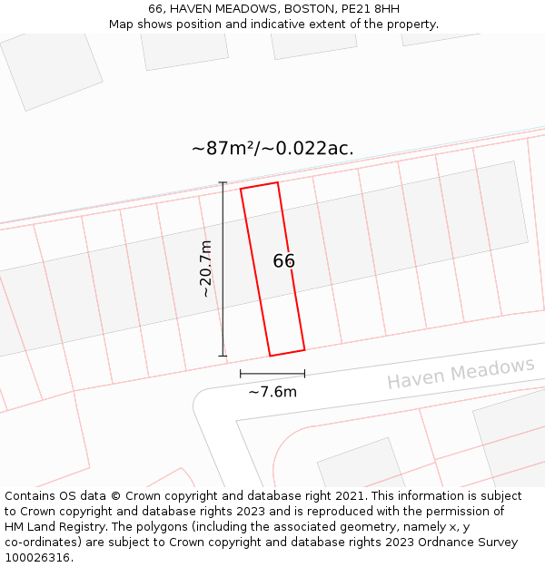 66, HAVEN MEADOWS, BOSTON, PE21 8HH: Plot and title map