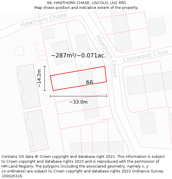 66, HAWTHORN CHASE, LINCOLN, LN2 4RG: Plot and title map