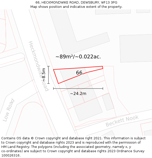 66, HECKMONDWIKE ROAD, DEWSBURY, WF13 3PG: Plot and title map