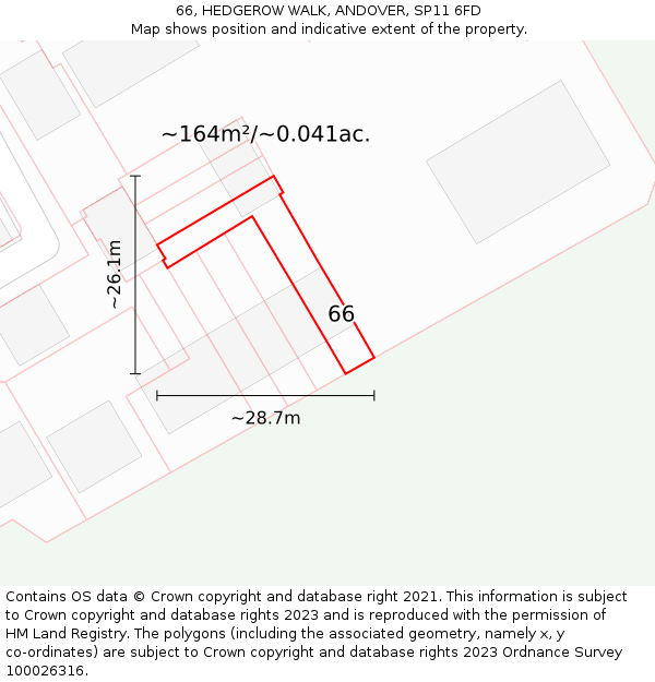 66, HEDGEROW WALK, ANDOVER, SP11 6FD: Plot and title map