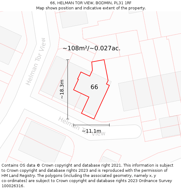 66, HELMAN TOR VIEW, BODMIN, PL31 1RF: Plot and title map