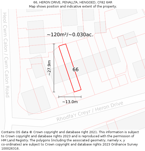 66, HERON DRIVE, PENALLTA, HENGOED, CF82 6AR: Plot and title map