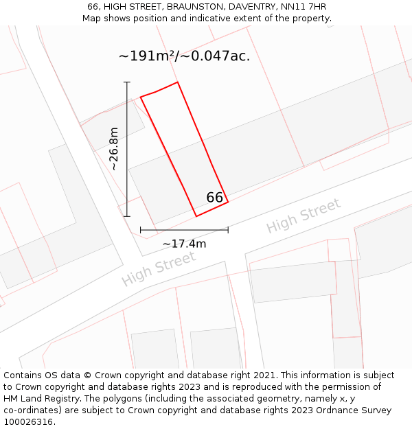 66, HIGH STREET, BRAUNSTON, DAVENTRY, NN11 7HR: Plot and title map