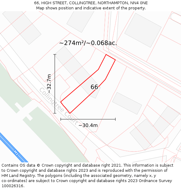 66, HIGH STREET, COLLINGTREE, NORTHAMPTON, NN4 0NE: Plot and title map