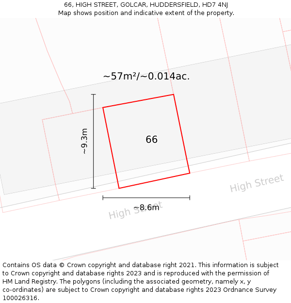 66, HIGH STREET, GOLCAR, HUDDERSFIELD, HD7 4NJ: Plot and title map