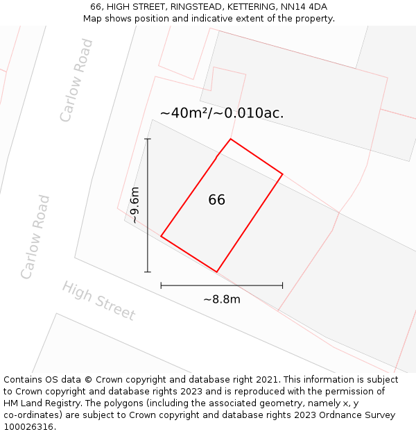 66, HIGH STREET, RINGSTEAD, KETTERING, NN14 4DA: Plot and title map