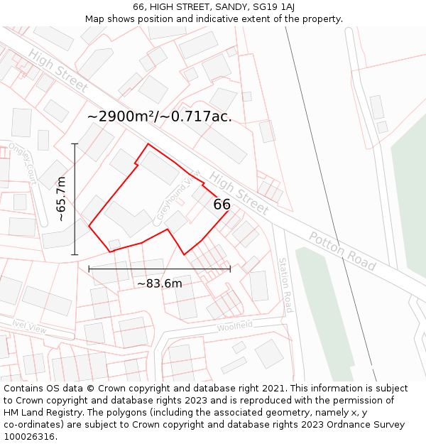 66, HIGH STREET, SANDY, SG19 1AJ: Plot and title map