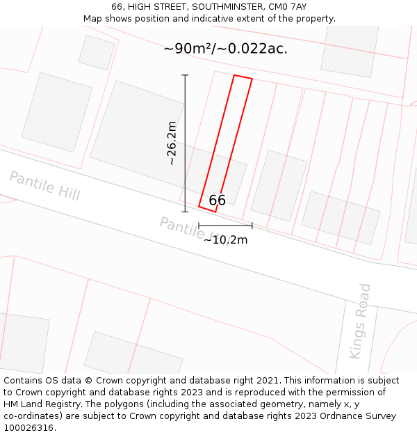 66, HIGH STREET, SOUTHMINSTER, CM0 7AY: Plot and title map