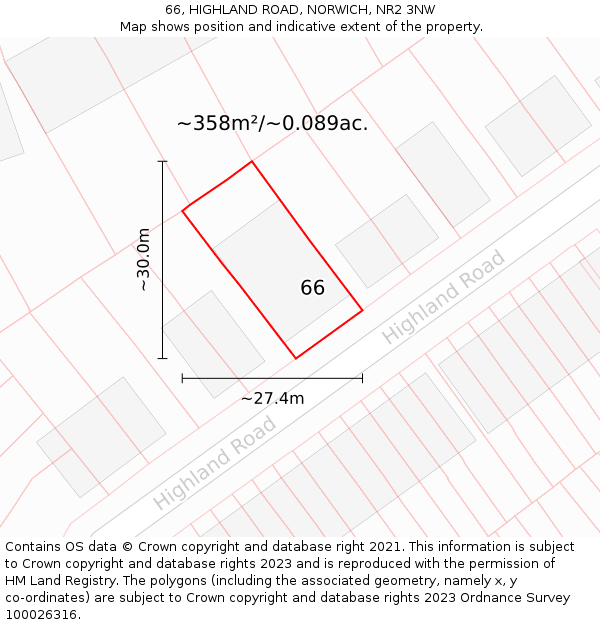66, HIGHLAND ROAD, NORWICH, NR2 3NW: Plot and title map